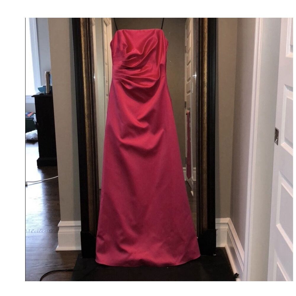 Pink Satin strapless Ruched Maxi Dress  Lined Zip 6